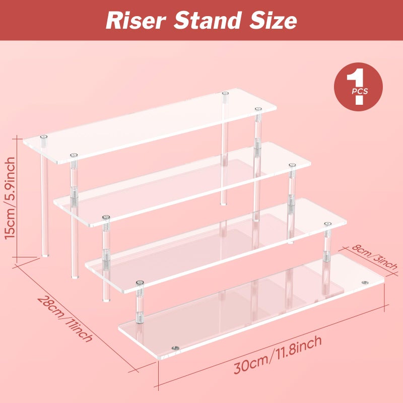 Dooiclear 4 Tier Acrylic Display Risers, Clear Perfume Organizer Stand, Large Cupcake Stand Holder, Dessert Display for Party, Display Shelf for Figure and Collection, Riser Stand for Decoration and Organizer - Image 2