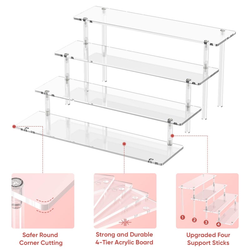 Dooiclear 4 Tier Acrylic Display Risers, Clear Perfume Organizer Stand, Large Cupcake Stand Holder, Dessert Display for Party, Display Shelf for Figure and Collection, Riser Stand for Decoration and Organizer - Image 3
