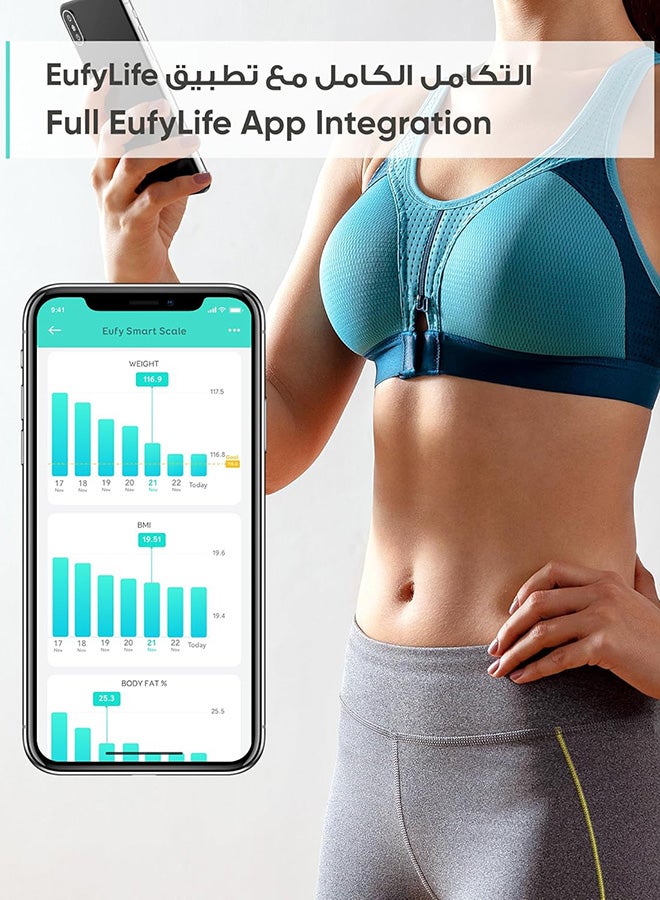 eufy Smart Scale C1 with Bluetooth, Body Fat Scale, Wireless Digital Bathroom Scale, 15 Measurements, Weight/Body Fat/BMI, Fitness Body Composition Analysis,White, lbs/kg - Image 2