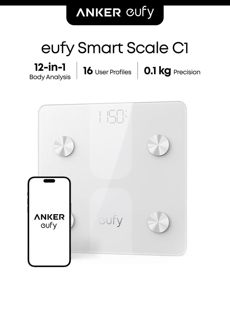 eufy Smart Scale C1 with Bluetooth, Body Fat Scale, Wireless Digital Bathroom Scale, 15 Measurements, Weight/Body Fat/BMI, Fitness Body Composition Analysis,White, lbs/kg - Image 1