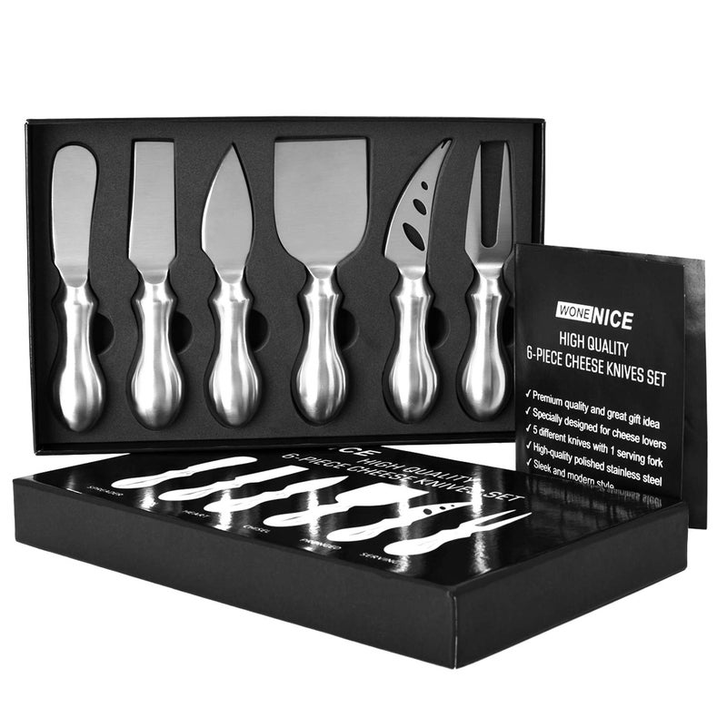 WoneNice Luxury 6Piece Cheese Knife Set Premium Stainless Steel Cheese Knives Gift Set for Wine Parties Charcuterie Boards Gourmet Dining Weddings Housewarming  Cheese Lovers