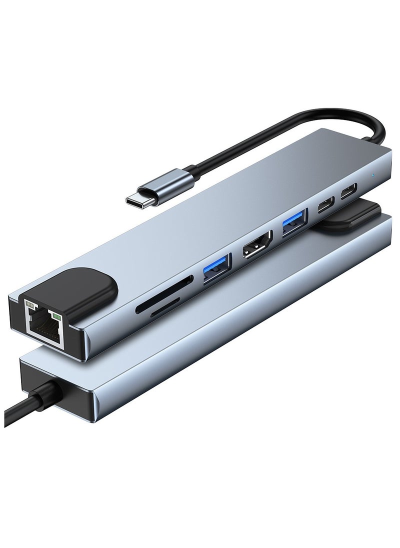 General USB C HUB HDMI Adapter, Type C Ethernet Card Reader, 8 in 1 Hub with 4K HDMI Port, 2*USB 3.0 Ports, 2*USB C Ports, Ethernet Port, SD/TF Card Slots, Compatible with MacBook, Chromebook  - Image 1