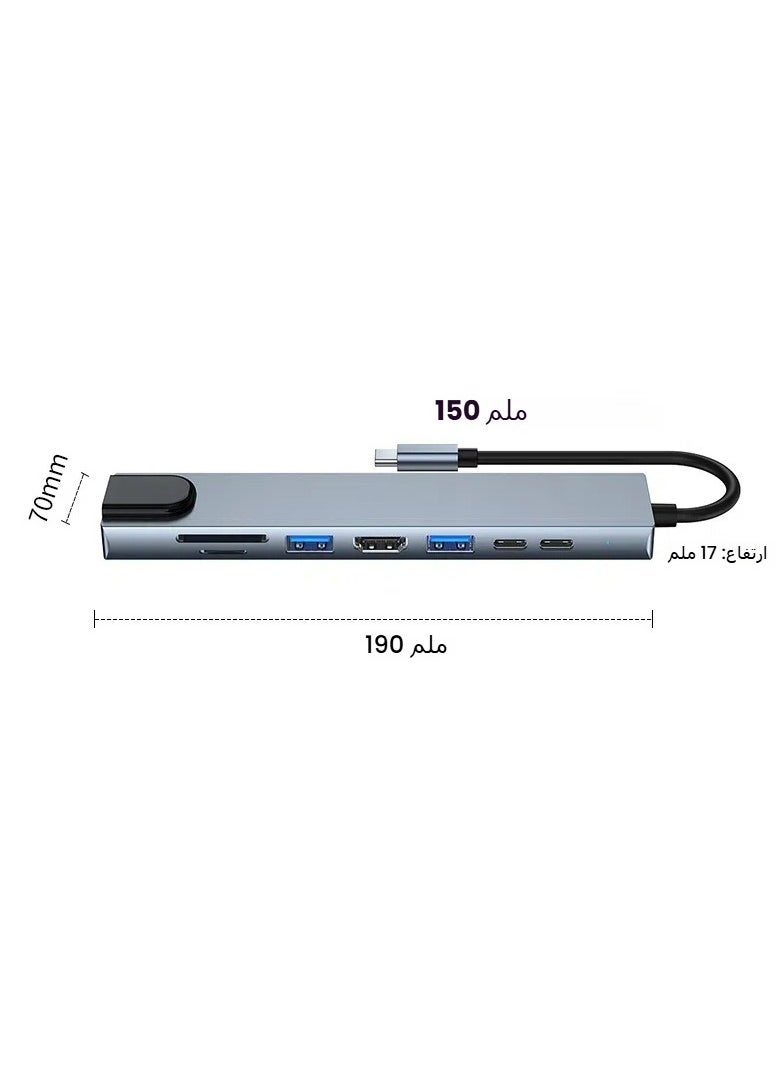 General USB C HUB HDMI Adapter, Type C Ethernet Card Reader, 8 in 1 Hub with 4K HDMI Port, 2*USB 3.0 Ports, 2*USB C Ports, Ethernet Port, SD/TF Card Slots, Compatible with MacBook, Chromebook  - Image 2