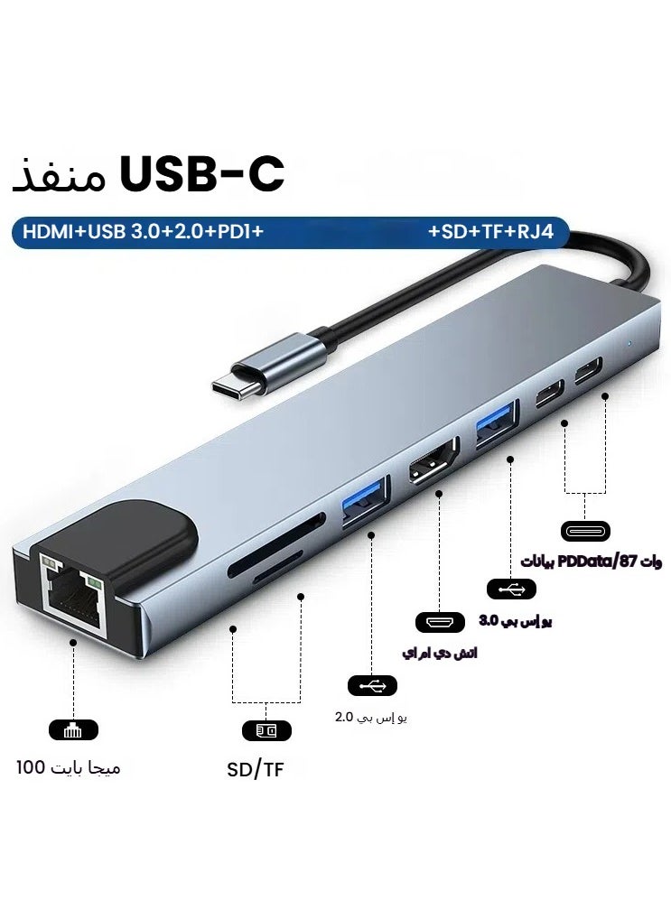 General USB C HUB HDMI Adapter, Type C Ethernet Card Reader, 8 in 1 Hub with 4K HDMI Port, 2*USB 3.0 Ports, 2*USB C Ports, Ethernet Port, SD/TF Card Slots, Compatible with MacBook, Chromebook  - Image 4