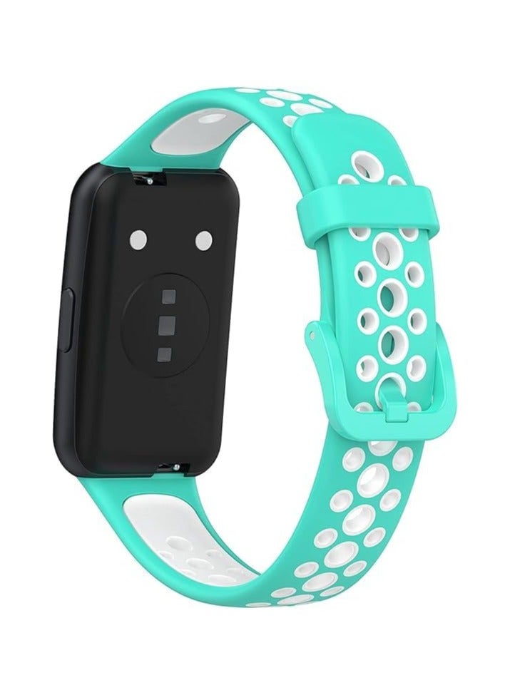 ELMO3EZZ Bracelet Compatible with Huawei Band 7 Silicone Replacement Bands Sports Band for Huawei Band 7 (Cyan&White) - Image 4
