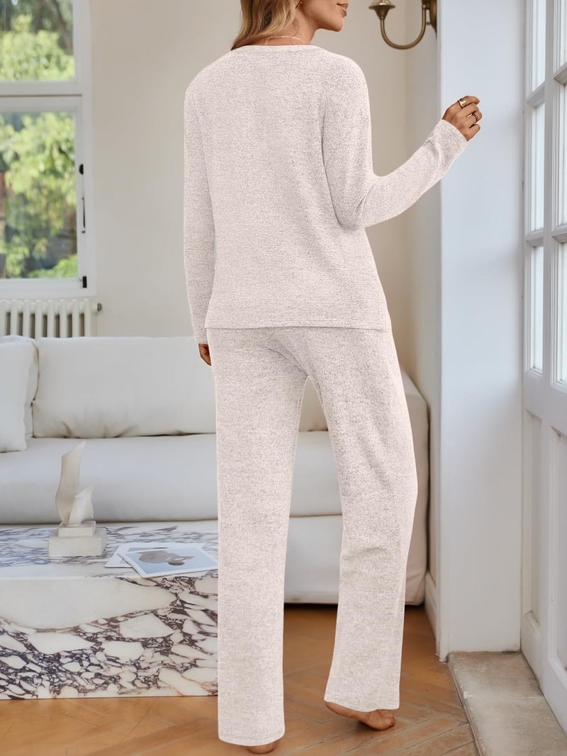 LILLUSORY Womens 2 Piece Lounge Sets Winter Outfits 2026 Sweatsuit Matching Pjs Airport Vacation Travel Fall Pajamas Fashion Apricot M - Image 4