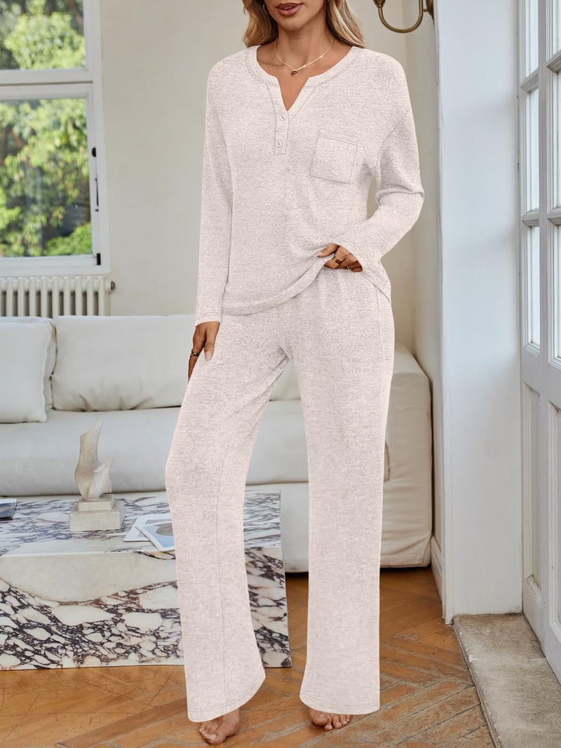 LILLUSORY Womens 2 Piece Lounge Sets Winter Outfits 2026 Sweatsuit Matching Pjs Airport Vacation Travel Fall Pajamas Fashion Apricot M - Image 2