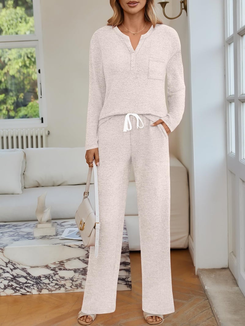 LILLUSORY Womens 2 Piece Lounge Sets Winter Outfits 2026 Sweatsuit Matching Pjs Airport Vacation Travel Fall Pajamas Fashion Apricot M - Image 5