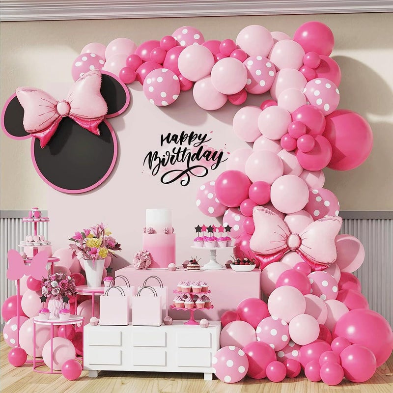 AM ANNA Pink Balloon Garland Arch Kit111pcs Pink White Polka Dot Balloon Arch Elegant Bow Foil Balloons for Birthday Party DecorationsBaby Showers Weddings - Image 2