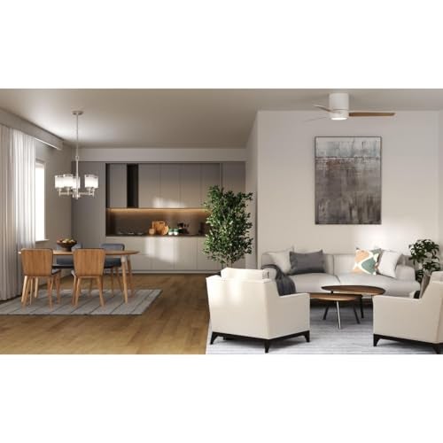 Progress Lighting Braden Collection 44-Inch Reversible White/Natural Cherry 3-Blade Matte White LED Mid-Century Modern Indoor Hugger Ceiling Fan - Image 3