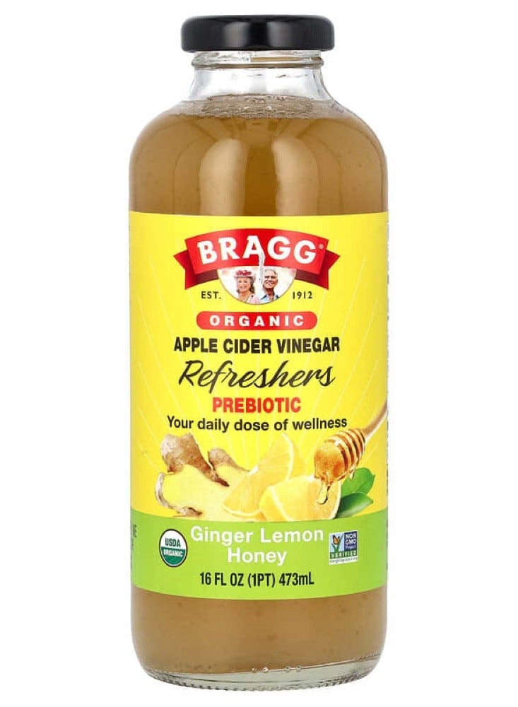 Bragg, Apple Cider Vinegar Refreshers, Prebiotic, Ginger Lemon Honey, 16 fl oz (473 ml) - Image 1