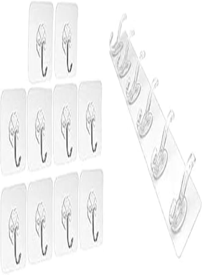 OR Self adhesive hooks hangers, set of 10 wall hooks, sticky wall hangers without nails, reusable kitchen towel bath hooks + 6 Hook Flexible Silicone Stick Hanger 40cm by 8cm 
