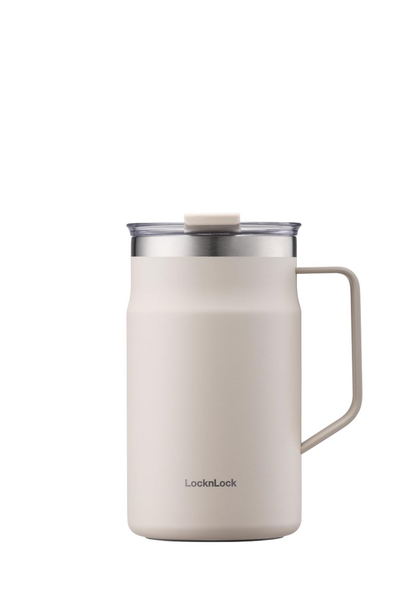 LocknLock Metro Mug Premium 188 Stainless Steel Metal Double Wall Insulated Portable Coffee Cup with Lid and Handle for Hot and Cold Drinks Ivory 20 oz