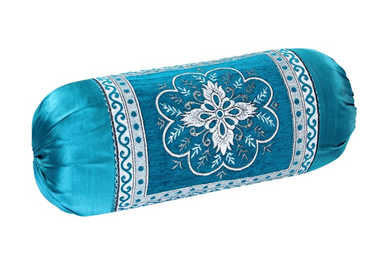 HSR Collection Velvet Floral Chenille Bolster Cover Set - (Sky Blue, 32x16 inches, Standard) - 2 Piece - Image 2