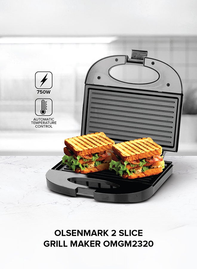 Olsenmark 2 Slice Grill Maker  Sandwich Maker, Bread Toaster, Non-Stick Plates for Easy Release and Quick Cleanup, 750 W OMGM2320 Black - Image 5