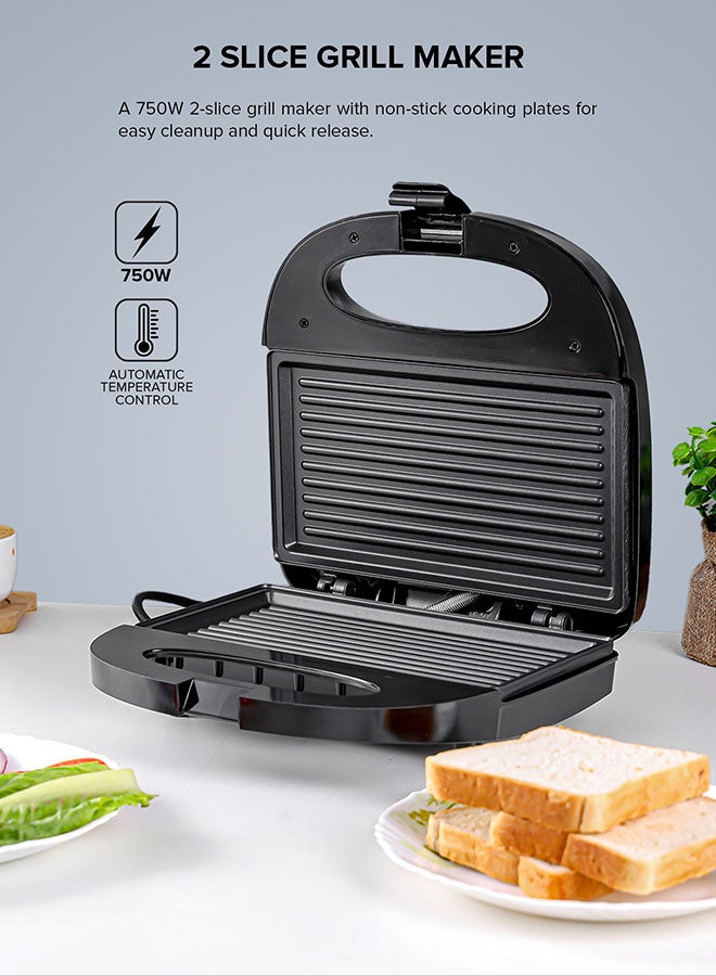 Olsenmark 2 Slice Grill Maker  Sandwich Maker, Bread Toaster, Non-Stick Plates for Easy Release and Quick Cleanup, 750 W OMGM2320 Black - Image 1