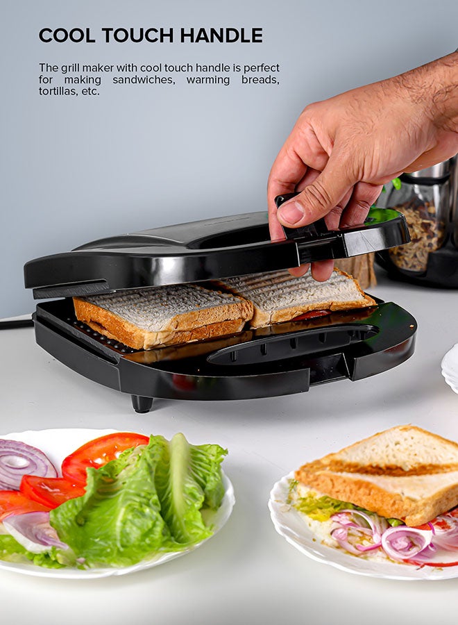 Olsenmark 2 Slice Grill Maker  Sandwich Maker, Bread Toaster, Non-Stick Plates for Easy Release and Quick Cleanup, 750 W OMGM2320 Black - Image 3