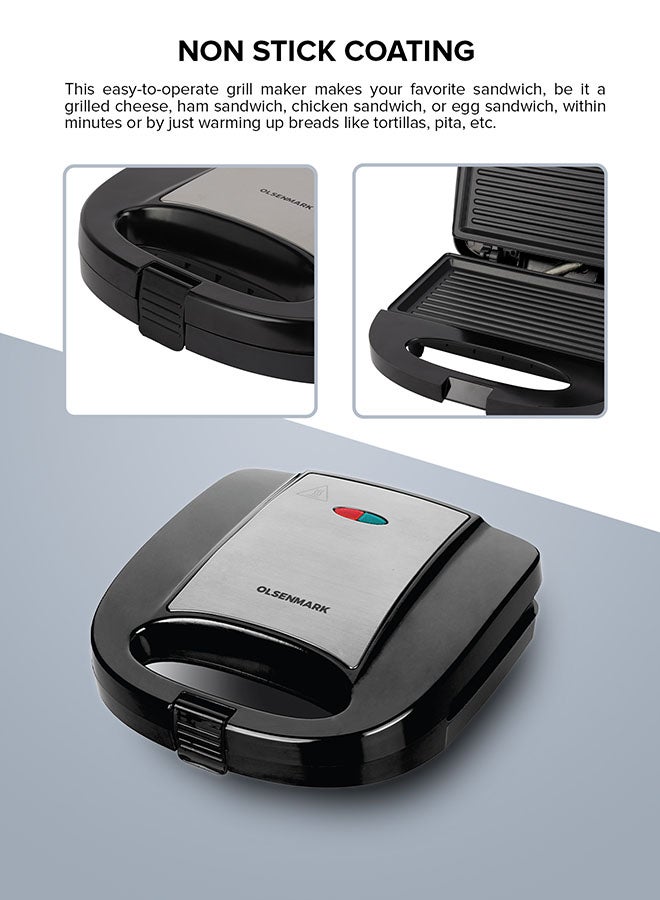 Olsenmark 2 Slice Grill Maker  Sandwich Maker, Bread Toaster, Non-Stick Plates for Easy Release and Quick Cleanup, 750 W OMGM2320 Black - Image 4