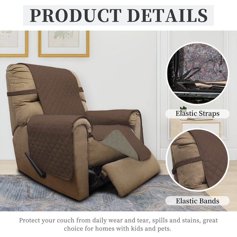 Issuntex Double Protection 100% Waterproof Recliner Covers For Living Room Reversible Furniture Protector Recliner Couch Sofa Slipcover For Dogs Pets Kids (Recliner Brown/Beige) - Image 5