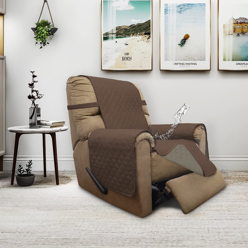 Issuntex Double Protection 100% Waterproof Recliner Covers For Living Room Reversible Furniture Protector Recliner Couch Sofa Slipcover For Dogs Pets Kids (Recliner Brown/Beige) - Image 2