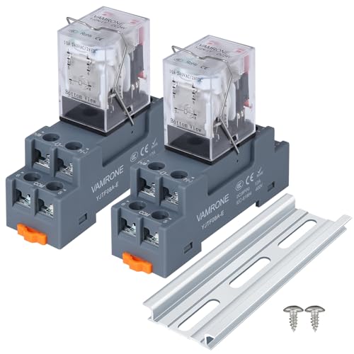 VAMRONE Electromagnetic Power Relay, 8-Pin 10 AMP 24V DC Relay Coil with Socket Base, LED Indicator, DPDT 2NO 2NC - MY5NJ 2PCS [Applicable for DIN Rail System] - Image 1