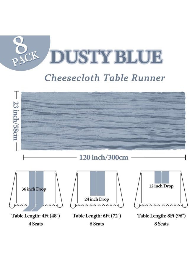 Heneger 8 Pack Dusty Blue Cheesecloth Table Runner 10Ft Gauze Cheese Cloth Table Runner 120 Inch Boho Sheer Rustic Fabric for Summer Decor Bridal Baby Shower Wedding Centerpiece Home Table Decoration - Image 2