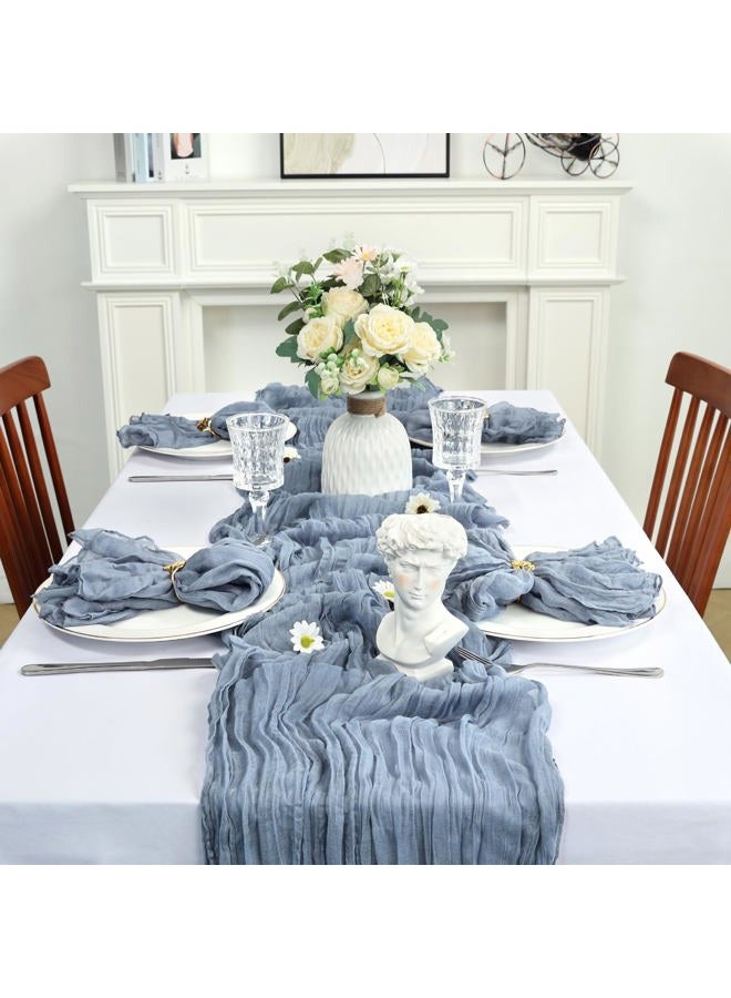 Heneger 8 Pack Dusty Blue Cheesecloth Table Runner 10Ft Gauze Cheese Cloth Table Runner 120 Inch Boho Sheer Rustic Fabric for Summer Decor Bridal Baby Shower Wedding Centerpiece Home Table Decoration - Image 3