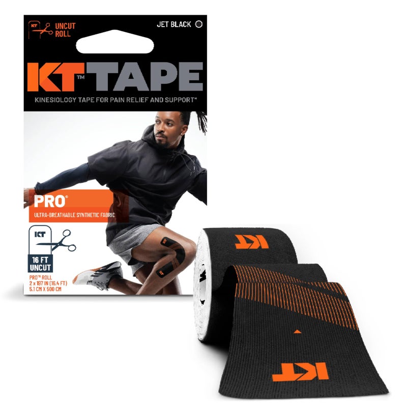 KT Tape, Pro Synthetic Kinesiology Athletic Tape, 16â€™ Uncut Roll, Jet Black - Image 1