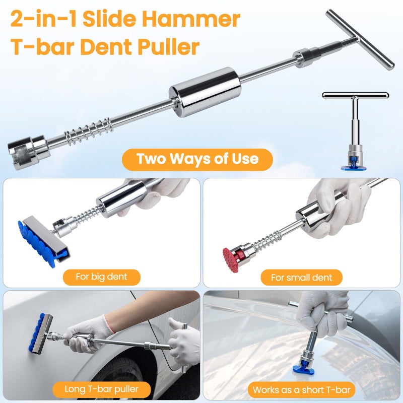 Sigoobal Dent Puller, 134PCS Paintless Dent Removal Kit â€“ Car Dent Puller Kit with Slide Hammer 2 in 1 T-Bar, Golden Lifter, Bridge Pullerâ€“Dent Remover Tool for Car Hail, Dings Damage DIY Repair - Image 4