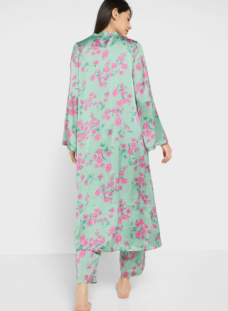ELLA 4Pc Pyjama Set Cami Top With Night Robe, Short & Pant