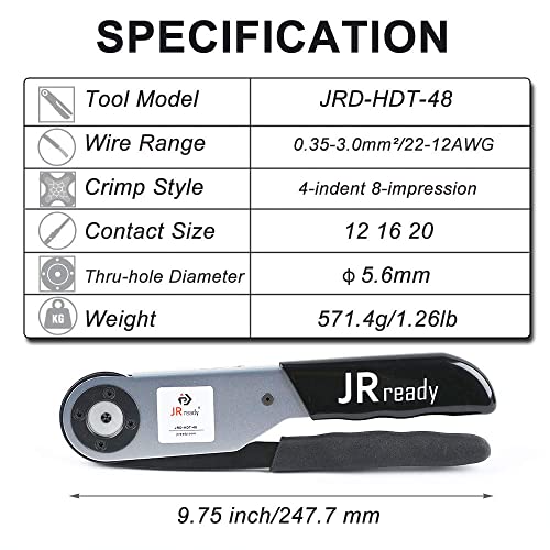 JRready ST2158 JRD-HDT-48 Deutsch Crimp Tool Turret Style Positioner for Deutsch Solid Barrel Contact Size 12 16 20 Deutsch DT, DTM, DTP Connectors, Wire 12-22AWG - Image 2