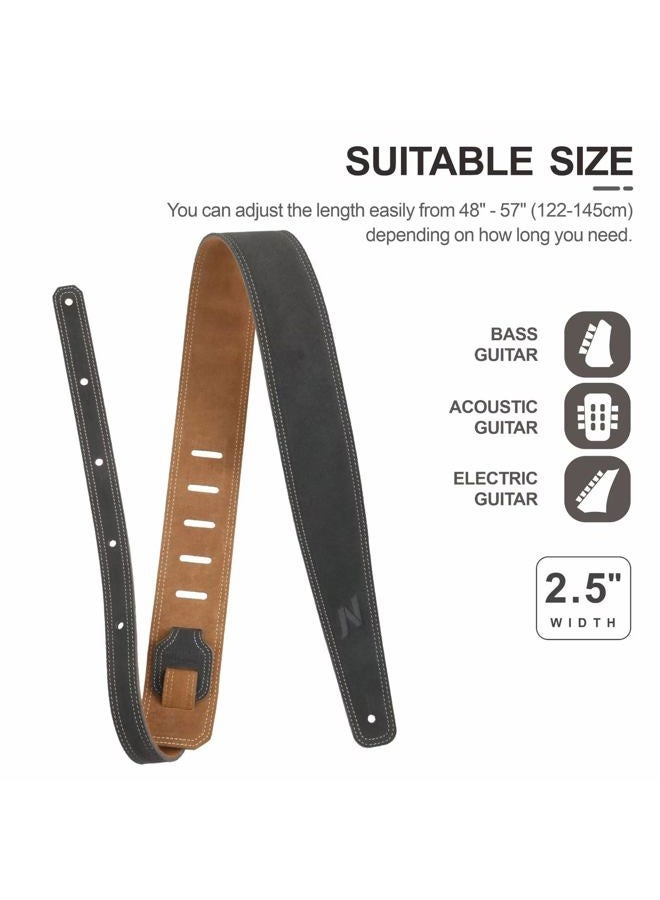 Nefelibata Guitar Strap, 2.5" Wide Bavarian Tumbled Leather Guitar Straps with Foam Padding and Cable Storage Loop, for Kids, Men and Women, for Acoustic, Bass and Electric Guitars（Dark Gray）  - Image 4