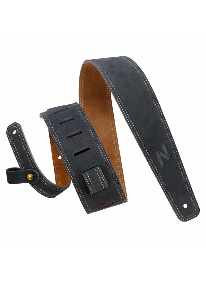 Nefelibata Guitar Strap, 2.5" Wide Bavarian Tumbled Leather Guitar Straps with Foam Padding and Cable Storage Loop, for Kids, Men and Women, for Acoustic, Bass and Electric Guitars（Dark Gray）  - Image 1