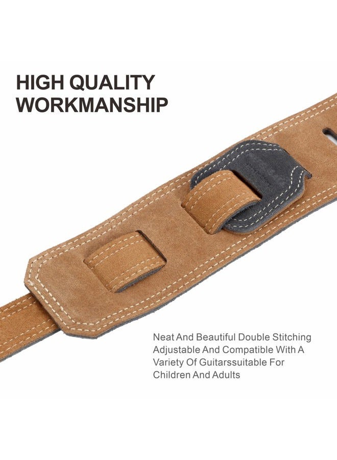 Nefelibata Guitar Strap, 2.5" Wide Bavarian Tumbled Leather Guitar Straps with Foam Padding and Cable Storage Loop, for Kids, Men and Women, for Acoustic, Bass and Electric Guitars（Dark Gray）  - Image 5