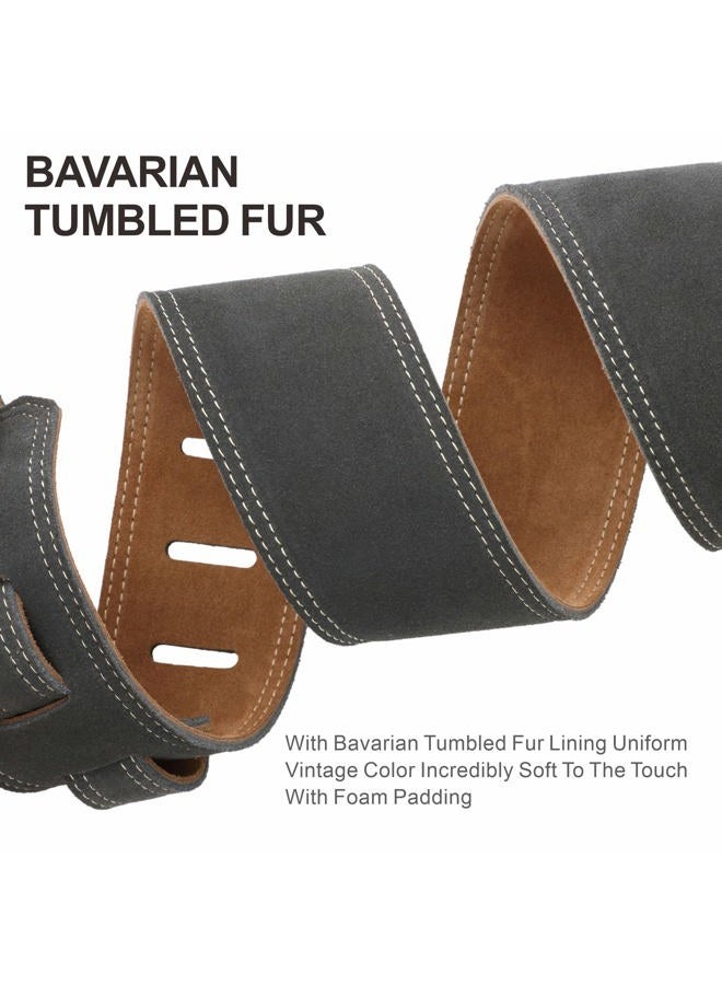 Nefelibata Guitar Strap, 2.5" Wide Bavarian Tumbled Leather Guitar Straps with Foam Padding and Cable Storage Loop, for Kids, Men and Women, for Acoustic, Bass and Electric Guitars（Dark Gray）  - Image 3