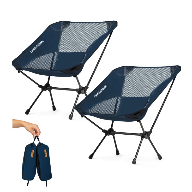 CAMEL CROWN Portable Camping Chair Lightweight Compact Folding Chair Mesh for Outdoor Camp Travel Beach Picnic Festival Hiking Backpacking Navy Blue 2 Pack - Image 1