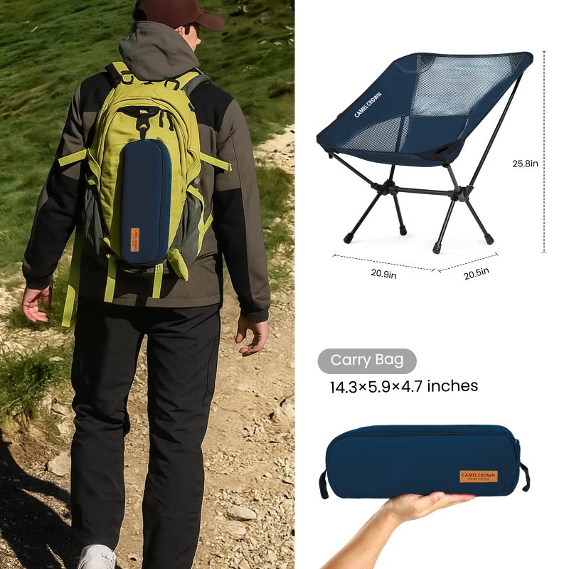 CAMEL CROWN Portable Camping Chair Lightweight Compact Folding Chair Mesh for Outdoor Camp Travel Beach Picnic Festival Hiking Backpacking Navy Blue 2 Pack - Image 3