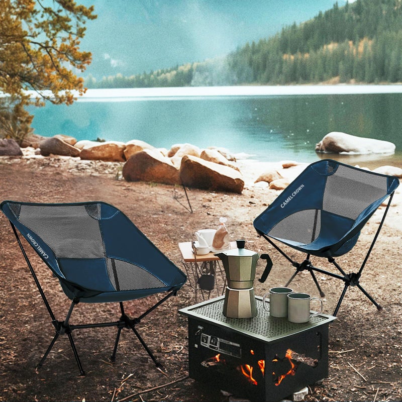 CAMEL CROWN Portable Camping Chair Lightweight Compact Folding Chair Mesh for Outdoor Camp Travel Beach Picnic Festival Hiking Backpacking Navy Blue 2 Pack - Image 2