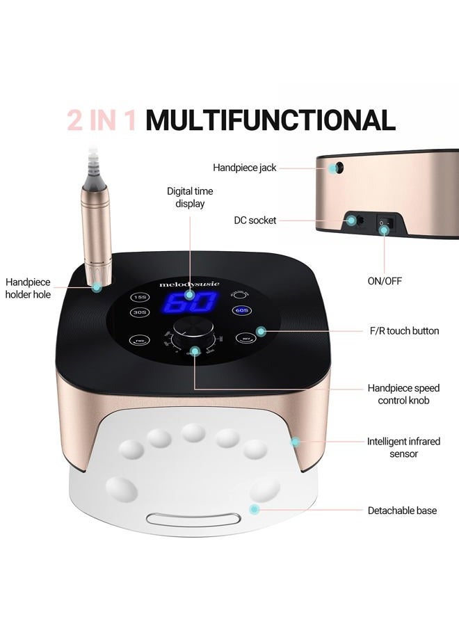 MelodySusie Professional 2 in 1 Nail Drill with Nail Lamp, XC320C, 30000 RPM Nail Drill, Nail Dryer with 4 Timer Setting Sensor for Acrylic Gel Poly Nails Removing and Curing, Salon Home Use - Image 2