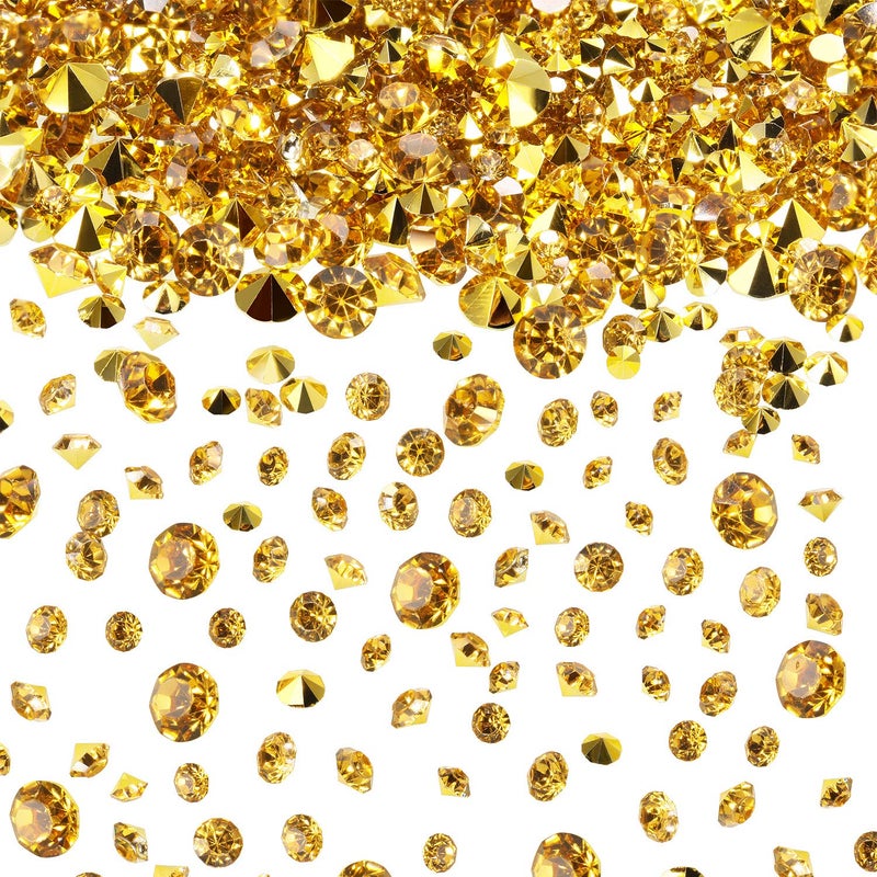 Bememo 10000 Clear Wedding Table Scatter Confetti Crystals Acrylic Diamonds Rhinestones for Table Centerpiece Decorations Wedding Decorations Bridal Shower Decorations Vase Beads Gold 3 mm 6 mm and 10 mm