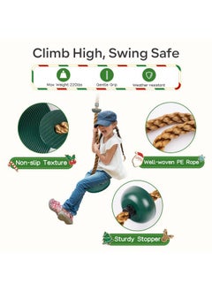 DECORLIFE DECORLIFE Tree Swing for Kids, Rope Swing Disc Swing for Outside with Platform Carabiners and Strap Outdoor, Playground Accessories, Green  - Image 2