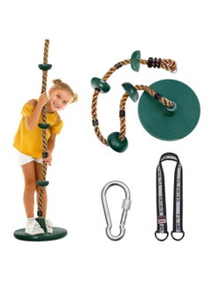 DECORLIFE DECORLIFE Tree Swing for Kids, Rope Swing Disc Swing for Outside with Platform Carabiners and Strap Outdoor, Playground Accessories, Green  - Image 1