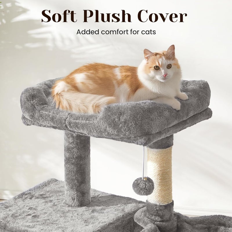 FansaFurn Medium Cat Tree with Scratching Posts, Cat Bed, Hammocks & Condos – Multi-Level Cat Tower for Playful Cats, 35.8" Modern Jungle Gym, Grey - Image 4