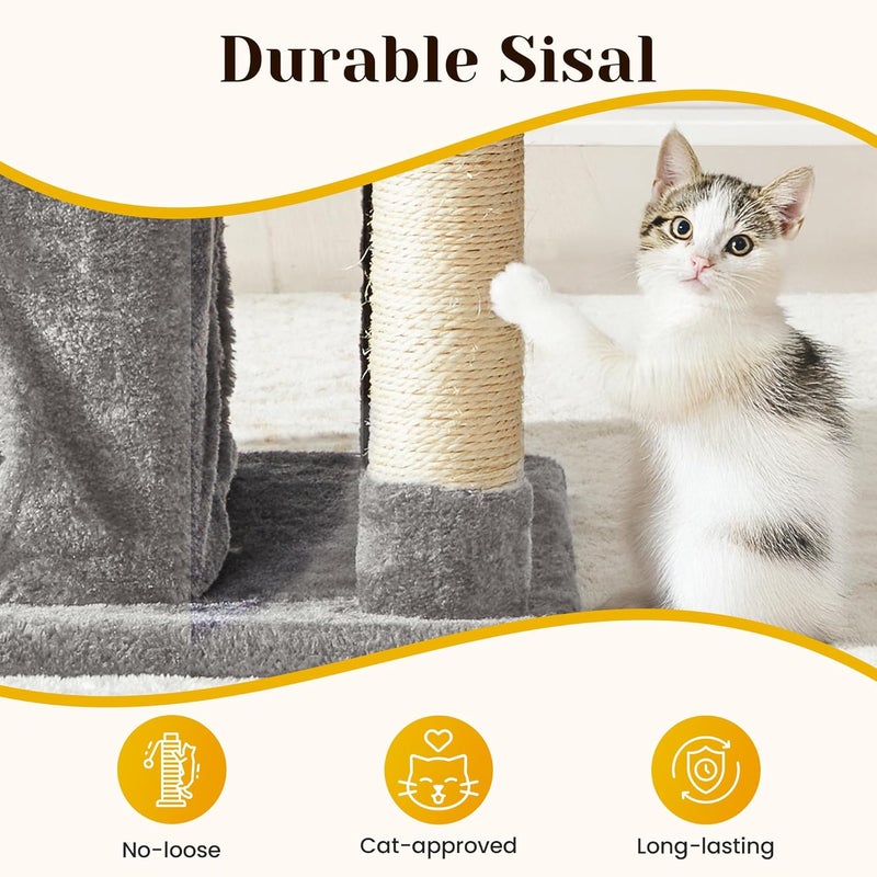 FansaFurn Medium Cat Tree with Scratching Posts, Cat Bed, Hammocks & Condos – Multi-Level Cat Tower for Playful Cats, 35.8" Modern Jungle Gym, Grey - Image 2
