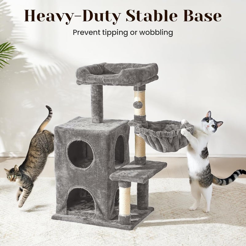 FansaFurn Medium Cat Tree with Scratching Posts, Cat Bed, Hammocks & Condos – Multi-Level Cat Tower for Playful Cats, 35.8" Modern Jungle Gym, Grey - Image 3