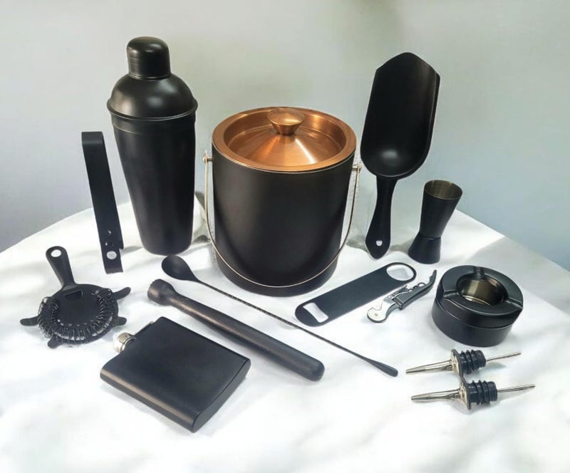 Proniks Professional Cocktail Bar Set, 14-Piece Black Collection with Ice Bucket, Shaker and Bar Tools - Image 1