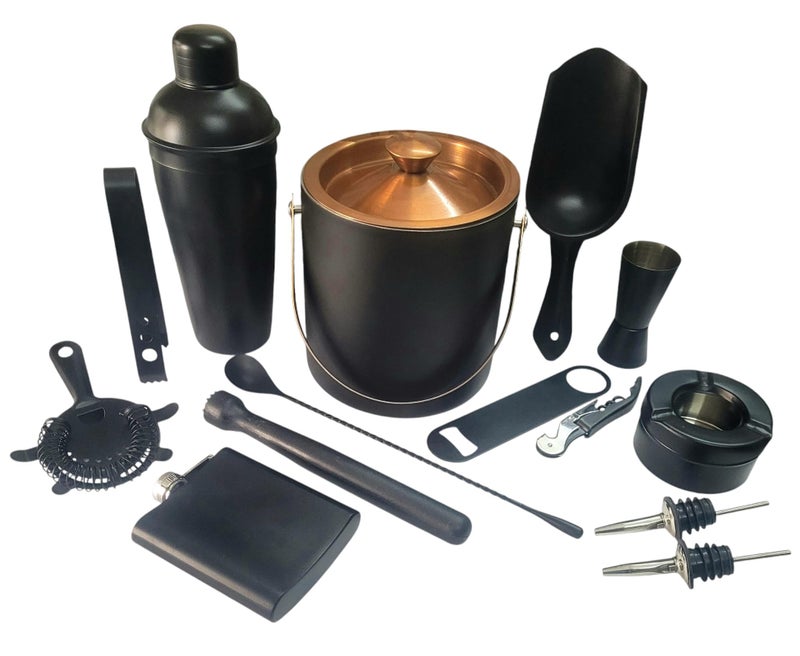 Proniks Professional Cocktail Bar Set, 14-Piece Black Collection with Ice Bucket, Shaker and Bar Tools - Image 2