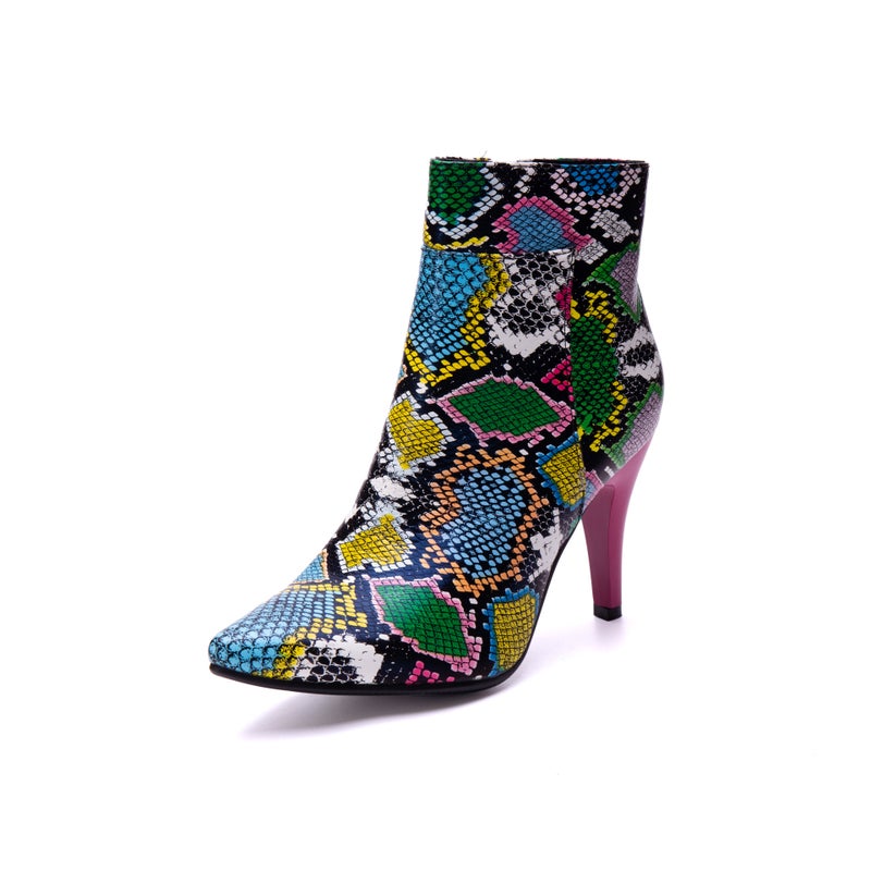 Fashion High Heel Pointed Winter 32-54 Super Plus Size Snake Pattern Low Boots - Image 2