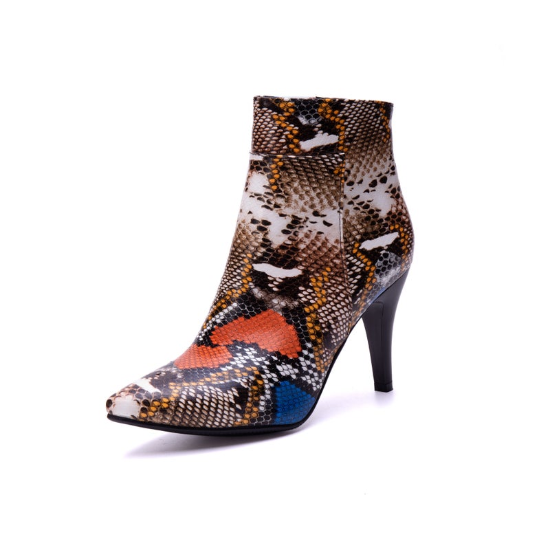 Fashion High Heel Pointed Winter 32-54 Super Plus Size Snake Pattern Low Boots - Image 5