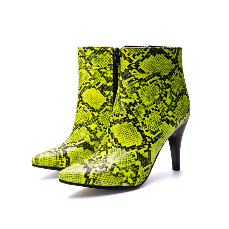 Fashion High Heel Pointed Winter 32-54 Super Plus Size Snake Pattern Low Boots - Image 1